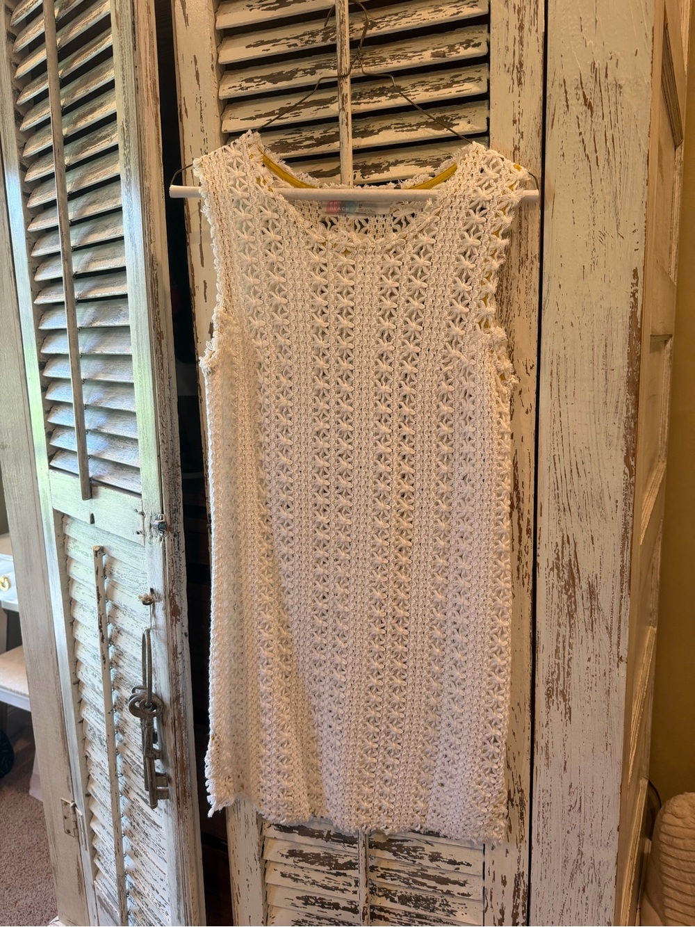 Free People White Crochet Sleeveless Shift Coverup